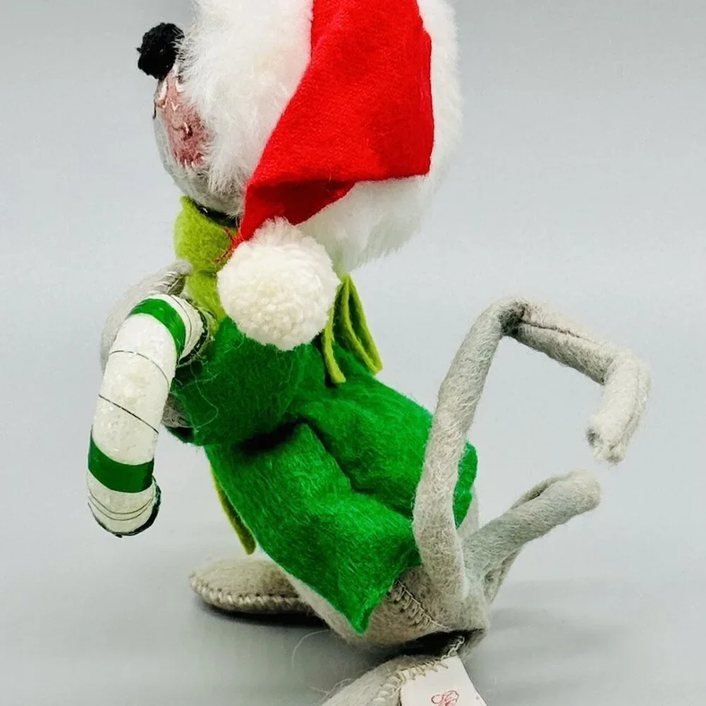 Annalee Mouse Candy Cane Santa Hat 6.5 inch 1988 Vintage Christmas USA Open Eyes